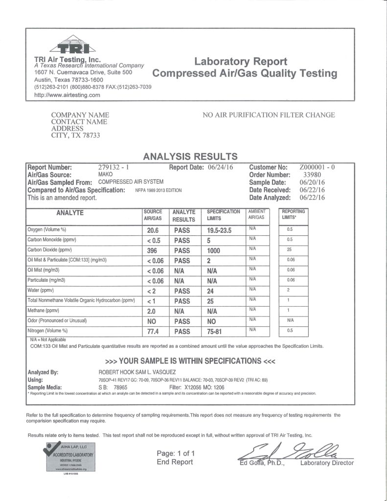 Fire Service Compressed Air Testing TRI Air Testing